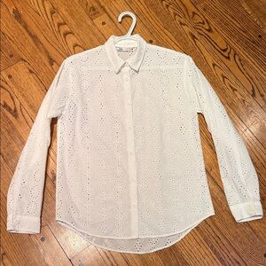 Zara sz S White Eyelet Button Down Shirt Sheer